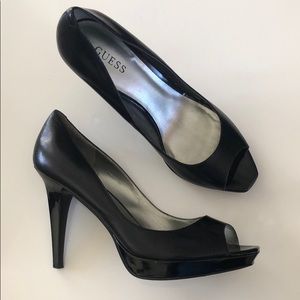 Guess Black Leather Pump, open toe